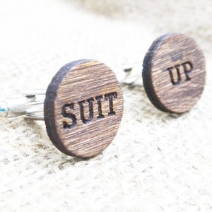 Suit Up Cufflinks HIMYM Wood Cuff Links  Engraved Wood Cufflinks - Best Man Gift Proposal Groomsmen Proposal Gift for Guys Personalized