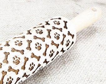 Homemade Dog Treats Embossed Rolling Pin Dog Mom Gift Engraved Wooden Rolling Pins Paw Print Dog Bone Gift for Bakers Pet Lovers