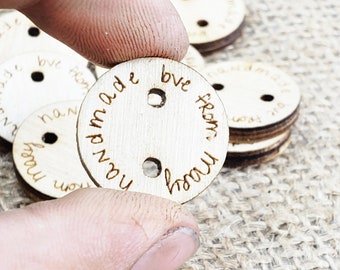Personalized Wooden Buttons Custom Wood Buttons Wood Knitting Tags Custom Logo Tags Crochet Tags Wooden Tags Crafting engraved wood clothing