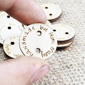 Personalized Wooden Buttons Custom Wood Buttons Wood Knitting Tags Custom Logo Tags Crochet Tags Wooden Tags Crafting engraved wood clothing