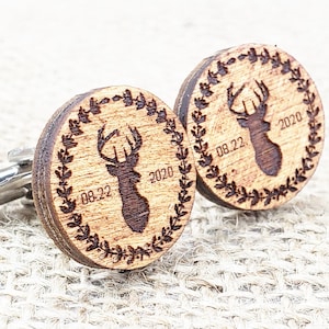 Stag Cufflinks, Groomsmen Cufflinks, Rustic Wood Cufflinks, Rustic Wedding, Deer Cufflinks, Woodland Wedding Personalized Wedding Cufflinks