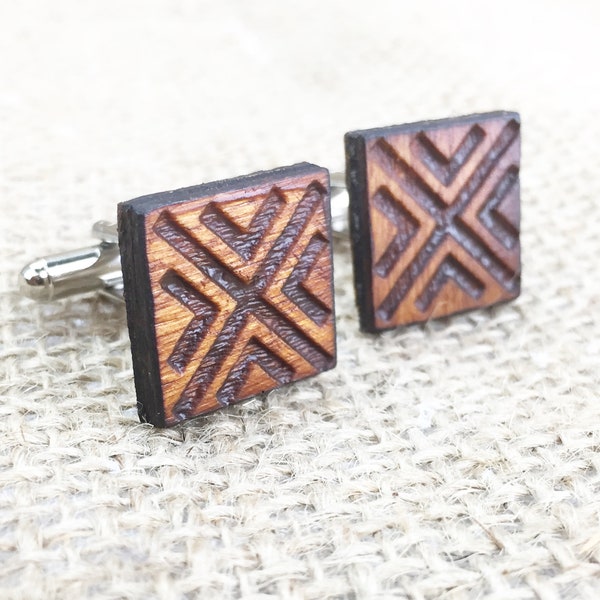 Geometric  Cufflinks wood modern square Engraved Wooden Cufflinks, 5th Anniversary, Custom Cufflink Set graduation Gift Ideas scandi wedding