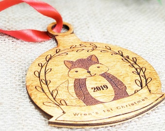 Baby's 1st Christmas Ornament Personalized First Christmas Ornament Gift for New Moms Newborn Gift fox Wood Ornament Keepsake Ornament