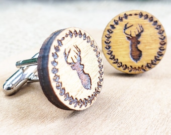 Wood Stag Cufflinks Stag Party Gift Cuff Links Groom's Gift Groomsmen Gift Buck Deer Hipster Men's Gifts for Hunting Gift for Hunters