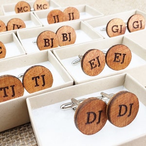 Personalized Wood Cufflinks Monogrammed Custom Engraved Wooden Cuff Links Rustic Groomsmen Bridal Party Gift for Guys Groom Proposal Gift