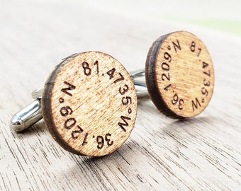 Engraved Wood Cufflinks with GPS Coordinates Longitude and Latitude Coordinate Cufflinks Groomsmen Gift for Groom Personalized Wood Wedding