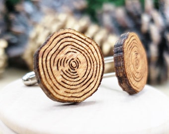 Houten manchetknopen 5e huwelijksverjaardag cadeau Tree Slice rustieke manchetknopen hout ronde schors manchetknopen buiten geschenken voor jongens kous Stuffer