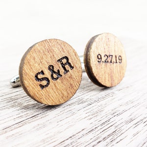 Wooden Cufflinks Personalised Cuff Links Wood Monogrammed Engraved Groomsmen Gift Rustic Wedding Party Gift for Groom Wood Cufflinks
