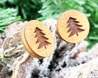 Kerstboom manchetknopen houten manchetknopen cadeau voor jongens voor Kerstmis Secret Santa cadeau voor collega rustieke unieke kous kleinigheidjes voor mannen