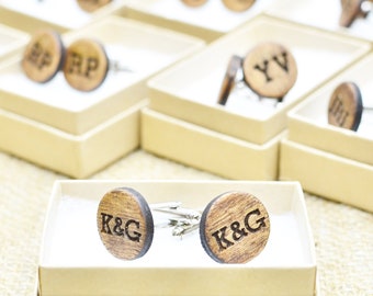 Personalised Wood Wedding Role Cufflinks, Groom, Best Man, Groomsmen - Party Role Engraved wooden cuff links set