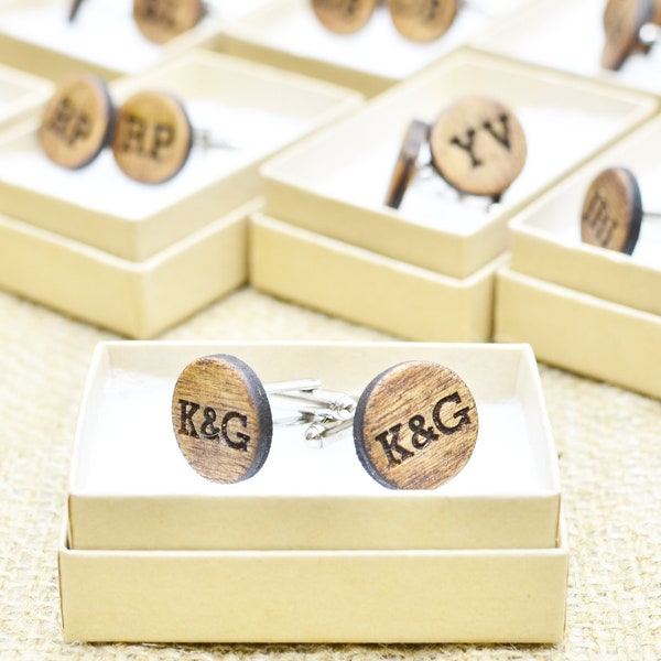 Personalised Wood Wedding Role Cufflinks, Groom, Best Man, Groomsmen - Party Role Engraved wooden cuff links set