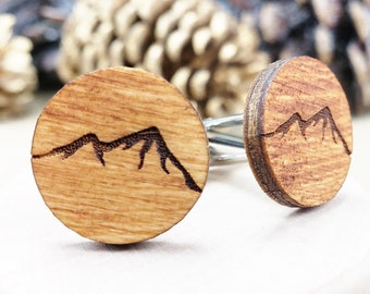 Bergmanchetknopen, houten manchetknopen met bergen voor buitenmensen, klein cadeau voor mannen die van wandelen houden, houten bergman
