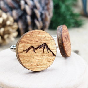 Mountain Cufflinks Wood Cuff Links with Mountains for Outdoorsy Guys, Small Gift for Men Who Like Hiking, Wooden Cufflinks Mountain Man image 4