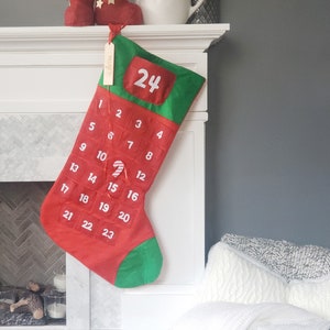 Felt Advent Calendar Personalized Fabric Advent Calendar Refillable Jumbo Christmas Stocking Santa Sack Reusable Wood Wall Hanging image 3