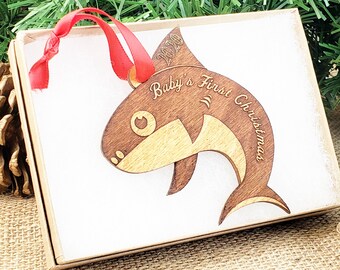 Baby's First Christmas Ornament Baby Shark Ornament Gift for New Moms Newborn Wood Ornament Keepsake Ornament Gifts Baby Whale Orca