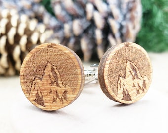 Mountain Man Cufflinks Mountain Cufflinks Wood Cufflinks Groomsmen Gift, Groom Gift Mountains Are Calling Gift For Men Gift Dad hiking gift