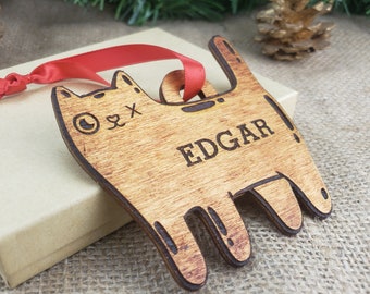 One Eyed Cat Ornament, Custom Cat Ornament, Engraved with Cat's Name Personalized for Cats with One Eye