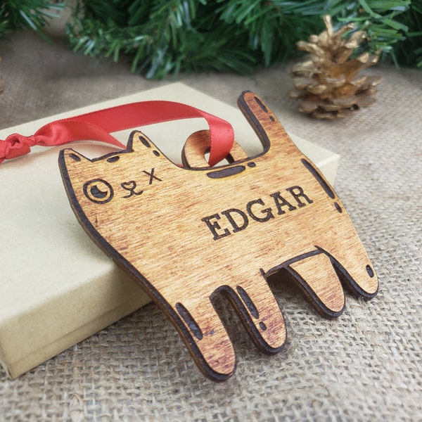 One Eyed Cat Ornament, Custom Cat Ornament, Engraved with Cat's Name Personalized for Cats with One Eye