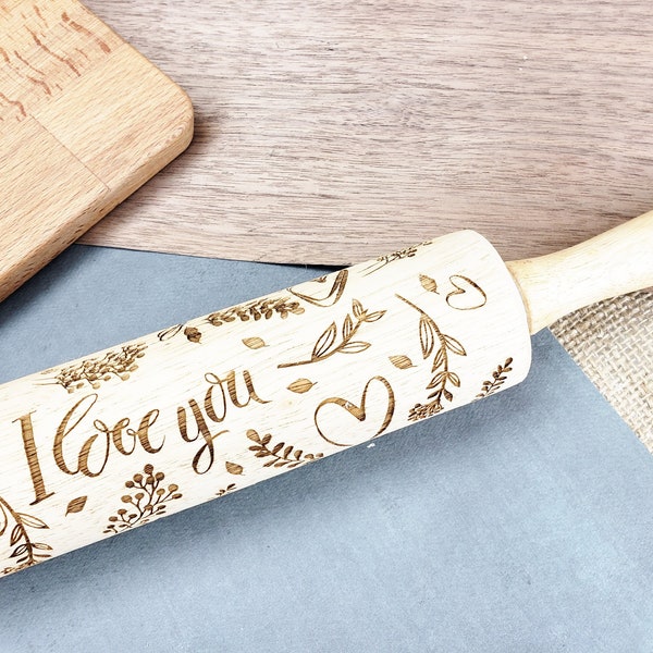 Valentines Baking Emboss Nudelholz Cookie Stempel Geschenk für Bäcker Baked with Love Geprägte Gravur Holz Nudelholz Be My Valentine Cookies