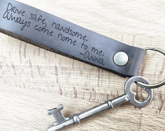 Drive Safe Keychain Personalized Leather Key Chain Custom Key Ring Engraved Key Fob gift for Boyfriend gift for Husband Leather Anniversary