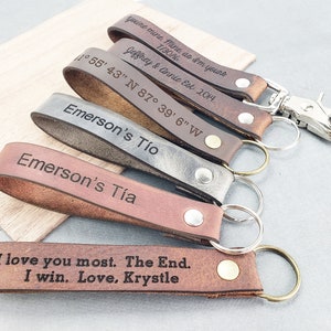 Personalized Leather Engraved Key Fob, Custom Leather Keychain, Colorful Leather Key Chain, 3rd Anniversary Gift Wedding Bridesmaids Gift