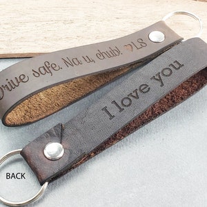 valentines day gift for guys, personalized leather keychain with custom quote, gift message or coordinates - the perfect gift for him