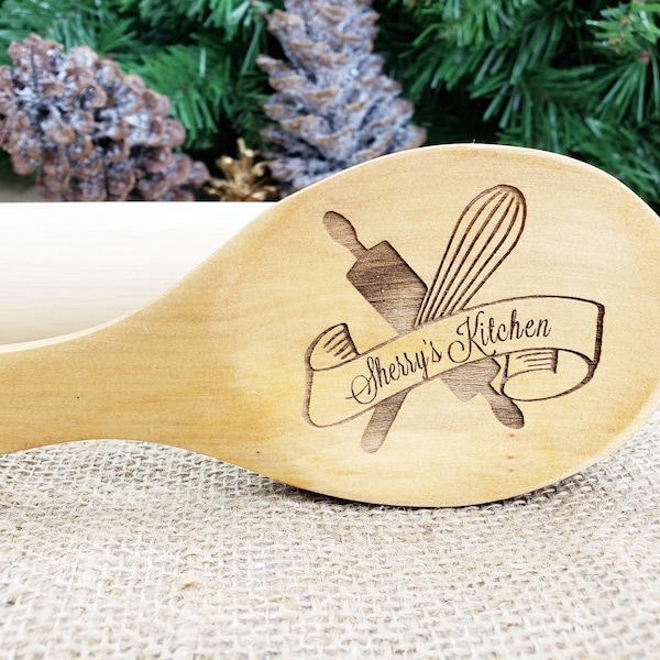 Personalized Spoon Engraved Wood Spoon Kitchen Made with Love Gift for Mom Wood Mixing Spoon Gift for Bakers best grandma Custom Wood Spoon