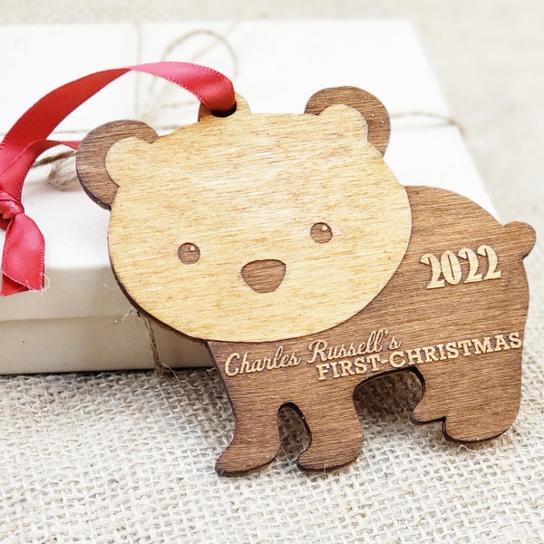 Baby's First Christmas Ornament  Personalized Tree Ornament Newborn Baby Gift Pregnancy Reveal Gifts for New Moms Grandparents Baby Bear