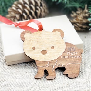 1st christmas ornament baby bear wood baby's first christmas ornaments boy girl 2025