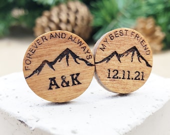 Mountain Wood Cufflinks Personalized Custom Mountain Cufflinks Monogram, Date Wedding, Groom Gift for Fifth Anniversary, Gift for Groomsmen