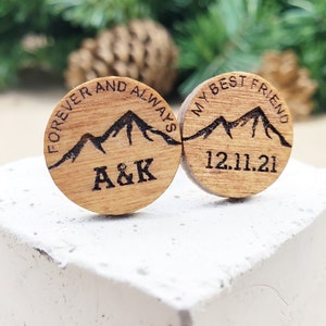 Mountain Wood Cufflinks Personalized Custom Mountain Cufflinks Monogram, Date Wedding, Groom Gift for Fifth Anniversary, Gift for Groomsmen