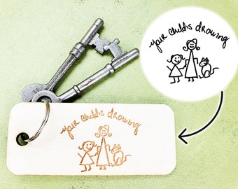 Kid's tekening sleutelhanger Moederdag cadeau Vaderdag cadeau voor papa Werkelijk handschrift Gepersonaliseerde sleutelhanger met Kid Drawing Memorial Gift