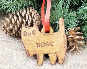 3 Legged Cat Ornament, Custom Tripod Cat Ornament, Engraved with Cat's Name Personalized for Cats with three legs, rescue cat house sign