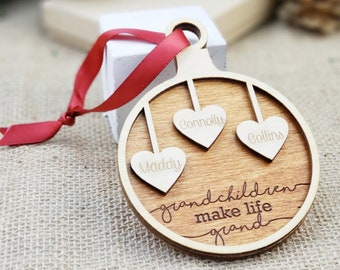 Adorno personalizado para nietos, regalo de Navidad para abuelos, regalo de Navidad para Nana Papa, recuerdo familiar de Navidad, adorno de madera 3D