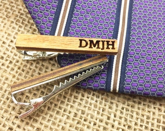 Tie Clip Custom Tie Bar Personalized Tie Clip Wood Tie Clip Groomsman Gift for Groom Gift for Dad Gift for Him Wood Anniversary wedding gift