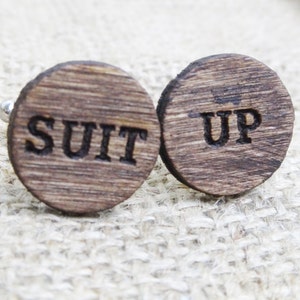 Suit Up Cufflinks HIMYM Wood Cuff Links Engraved Wood Cufflinks Best Man Gift Proposal Groomsmen Proposal Gift for Guys Personalized image 2