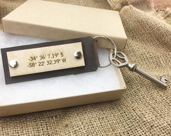 Custom Coordinates Keychain Latitude Longitude Key Chain Personalized Keychain GPS Long Distance Relationship anniversary gift for men