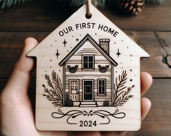 Home Sweet Home Minimalist New Home Wood Ornament with Key, Personalized Realtor Gift, First Christmas in New House 2025, Housewarming Gift
