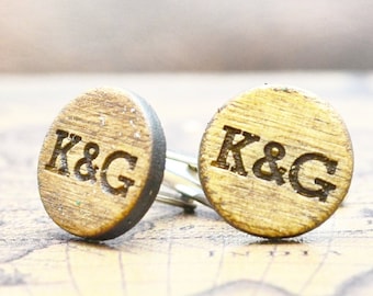 Wood Cufflinks Personalized Cuff Link Custom Engraved Monogrammed Initial Wooden Cufflink Groomsmen Gift Rustic Wedding Party Gift for Groom