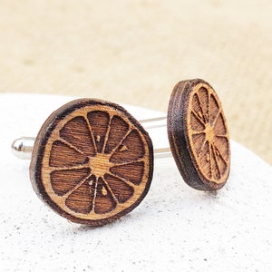 citrus slice, lemon slice, orange slice, Engraved wood cufflinks wedding graduation groomsman anniversary gift for him