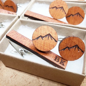 Mountain Cufflinks Wood Cuff Links with Mountains for Outdoorsy Guys, Small Gift for Men Who Like Hiking, Wooden Cufflinks Mountain Man image 9