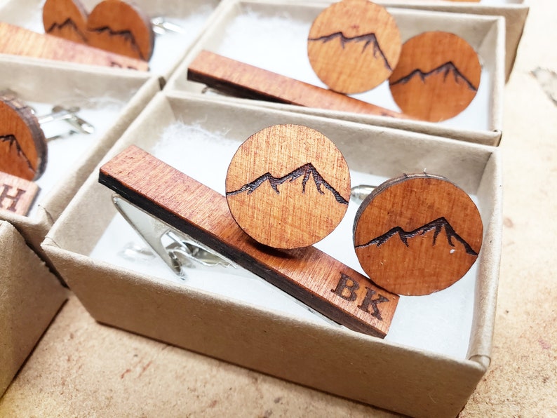 Mountain Cufflinks Wood Cuff Links with Mountains for Outdoorsy Guys, Small Gift for Men Who Like Hiking, Wooden Cufflinks Mountain Man image 9