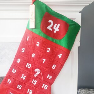 Felt Advent Calendar Personalized Fabric Advent Calendar Refillable Jumbo Christmas Stocking Santa Sack Reusable Wood Wall Hanging image 4