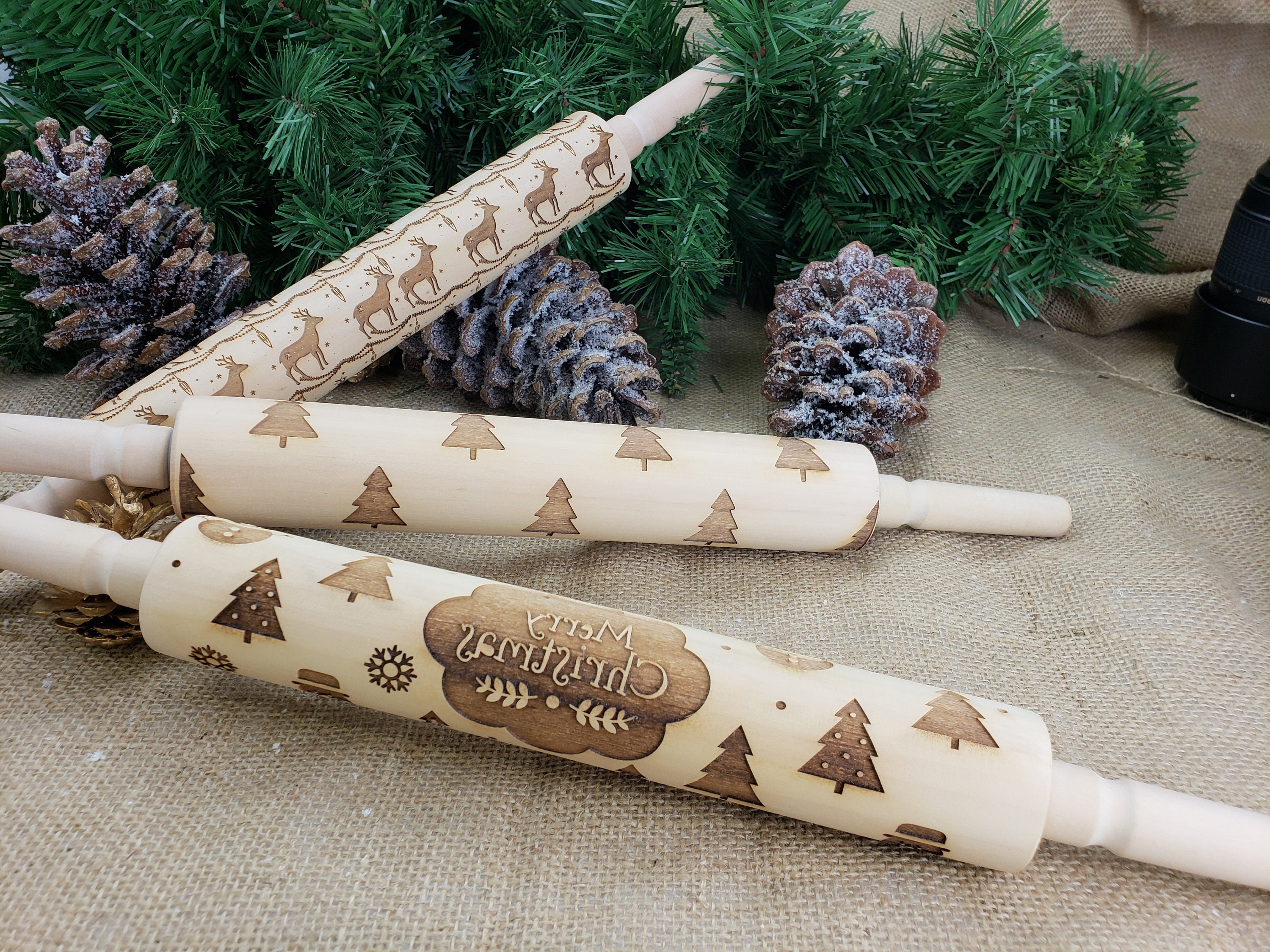 Embossed Rolling Pin Christmas Pattern Xmas Print Holiday Etsy
