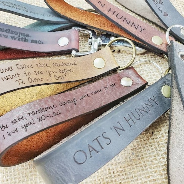 Custom Leather Keychain, Personalized Leather Engraved Key Fob, Colorful Leather Key Chain, 3rd Anniversary Gift Wedding Bridesmaids Gift