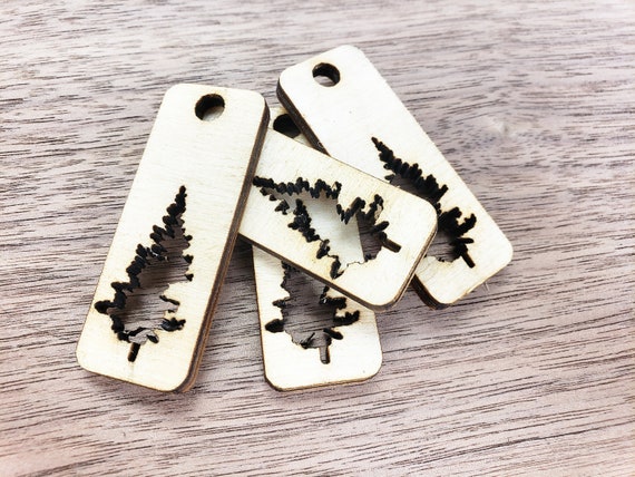 Tree Cut Out Wood Charm Jewelry Making Pine Trees West Coast Gift Tags Packaging Charms Laser Cut Tree Findings Candle Making Charms