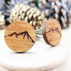 Mountain Cufflinks Wood Cuff Links with Mountains for Outdoorsy Guys, Small Gift for Men Who Like Hiking, Wooden Cufflinks Mountain Man image 6