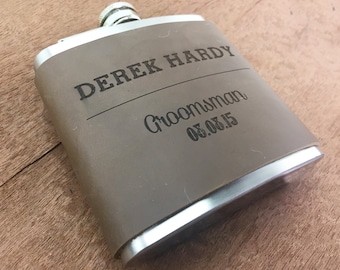 Engraved Leather Flasks, Groomsmen Flasks, Personalized Leather Flask, Custom Leather Flask, Name Flasks, Monogram Flasks, Groomsman Flasks