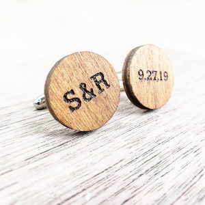 Wedding Day Gifts for Guys Personalized Wood Cufflinks Wooden image 3
