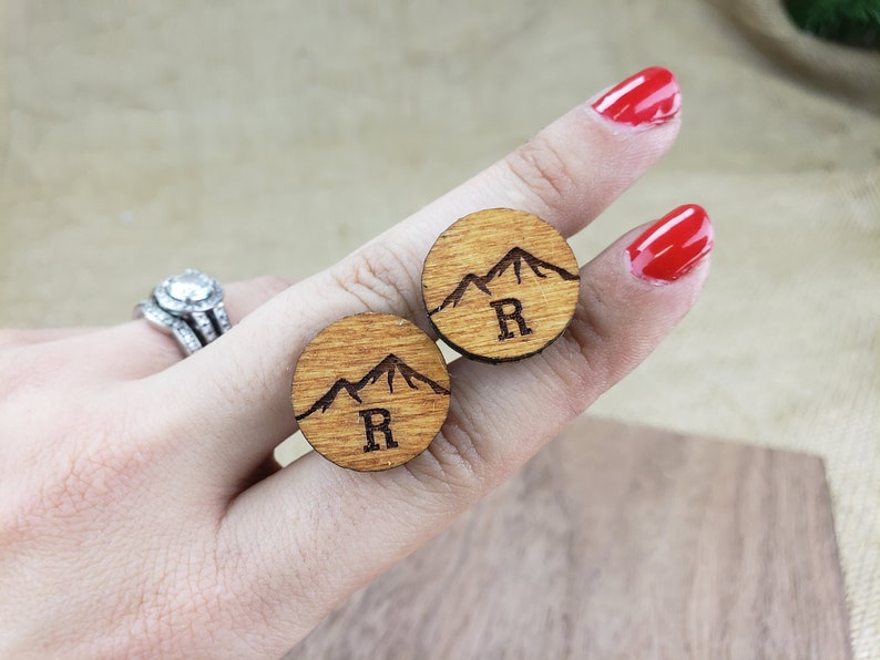 Mountain Cufflinks Wood Cuff Links with Mountains for Outdoorsy Guys, Small Gift for Men Who Like Hiking, Wooden Cufflinks Mountain Man image 10